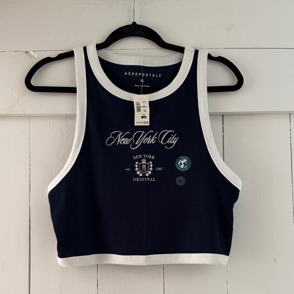 NEW Aeropostale Navy Blue & White New York City Crop Tank Top XL NWT